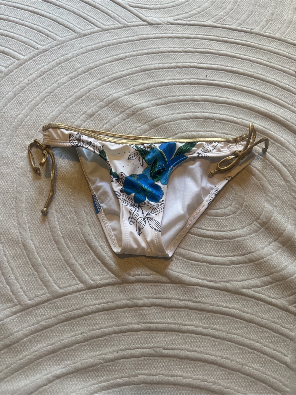 Guess Floral Tie-Side Bikini Bottom with Gold Trim size small